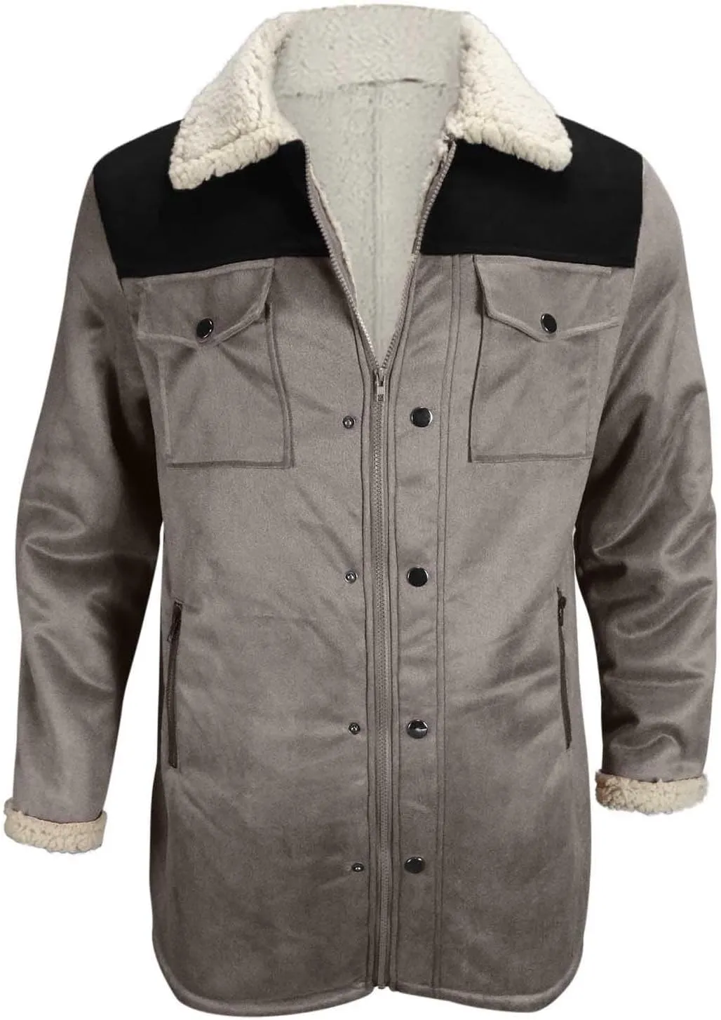 Vintage Suede Trench Coats Plush Reverse Collar Mens Outdoor Jacket Retro Warm Winter Sherpa Fleece Lined Outerwear