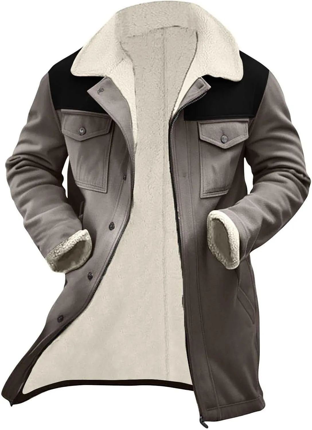 Vintage Suede Trench Coats Plush Reverse Collar Mens Outdoor Jacket Retro Warm Winter Sherpa Fleece Lined Outerwear