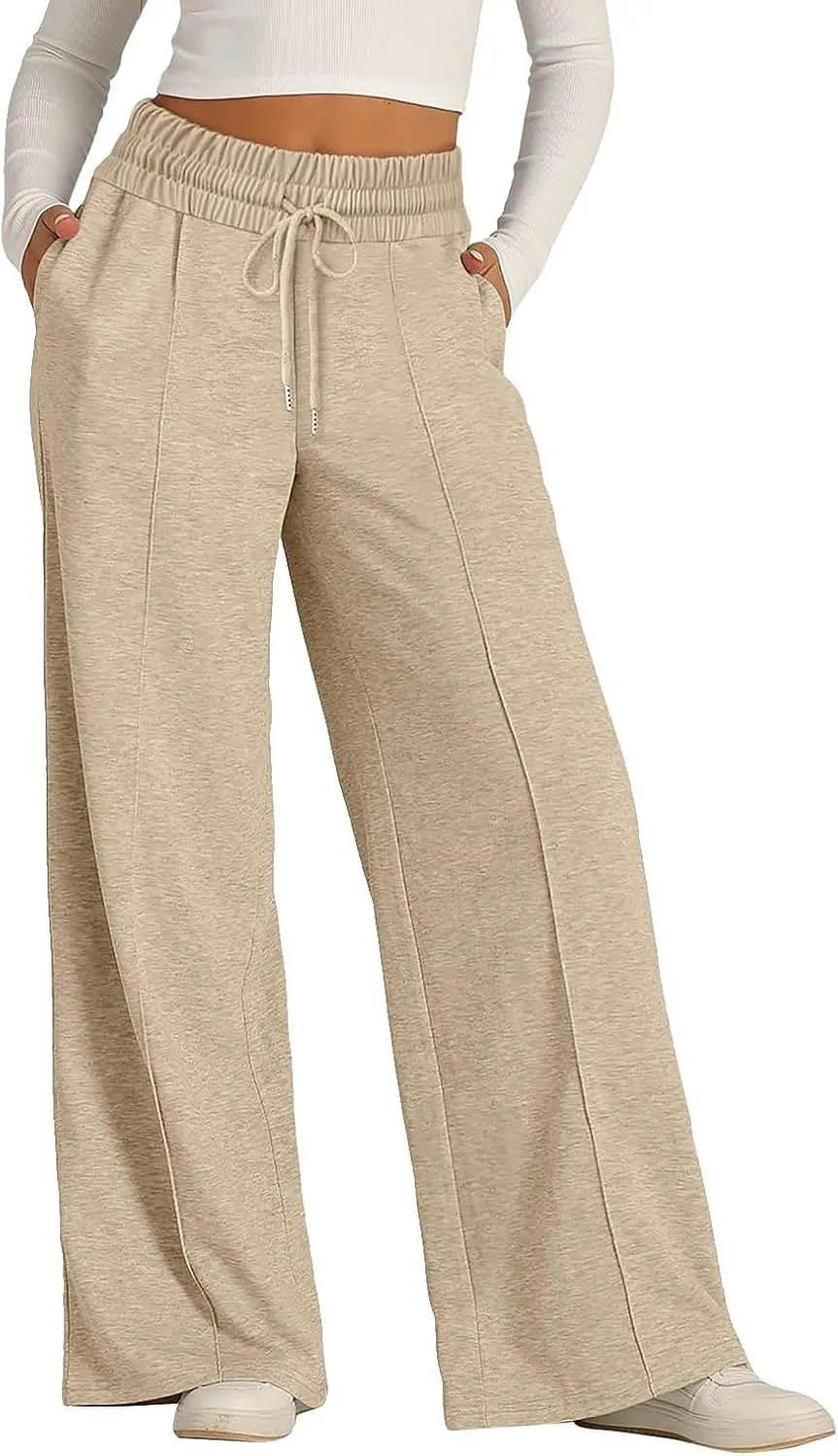 Wide Leg Sweatpants Women Elastic High Waisted Baggy Sweat Pants Oversized Comfy Drawstring Joggers with Pockets