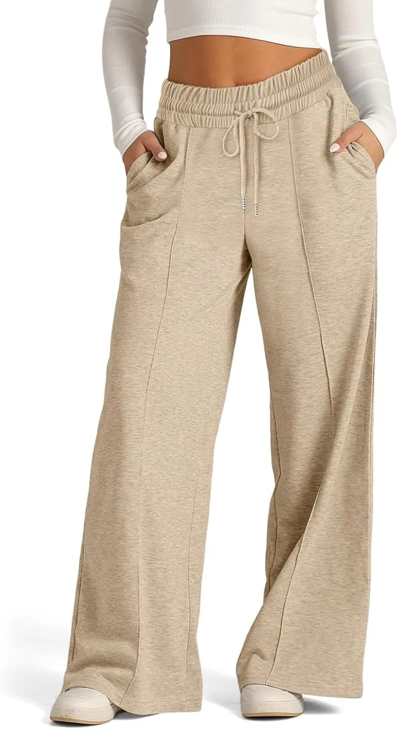Wide Leg Sweatpants Women Elastic High Waisted Baggy Sweat Pants Oversized Comfy Drawstring Joggers with Pockets