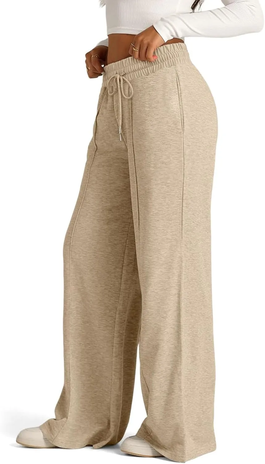 Wide Leg Sweatpants Women Elastic High Waisted Baggy Sweat Pants Oversized Comfy Drawstring Joggers with Pockets