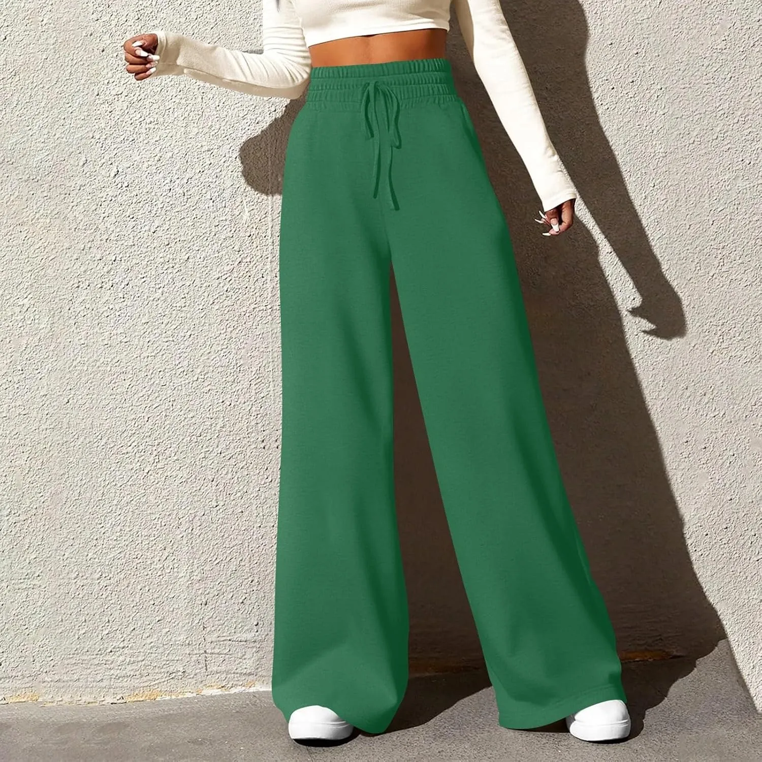 Wide Leg Sweatpants Women Loose Fit High Waisted Cotton Jogger Sweatpants Comfy Drawstring Workout Pants w/Pockets