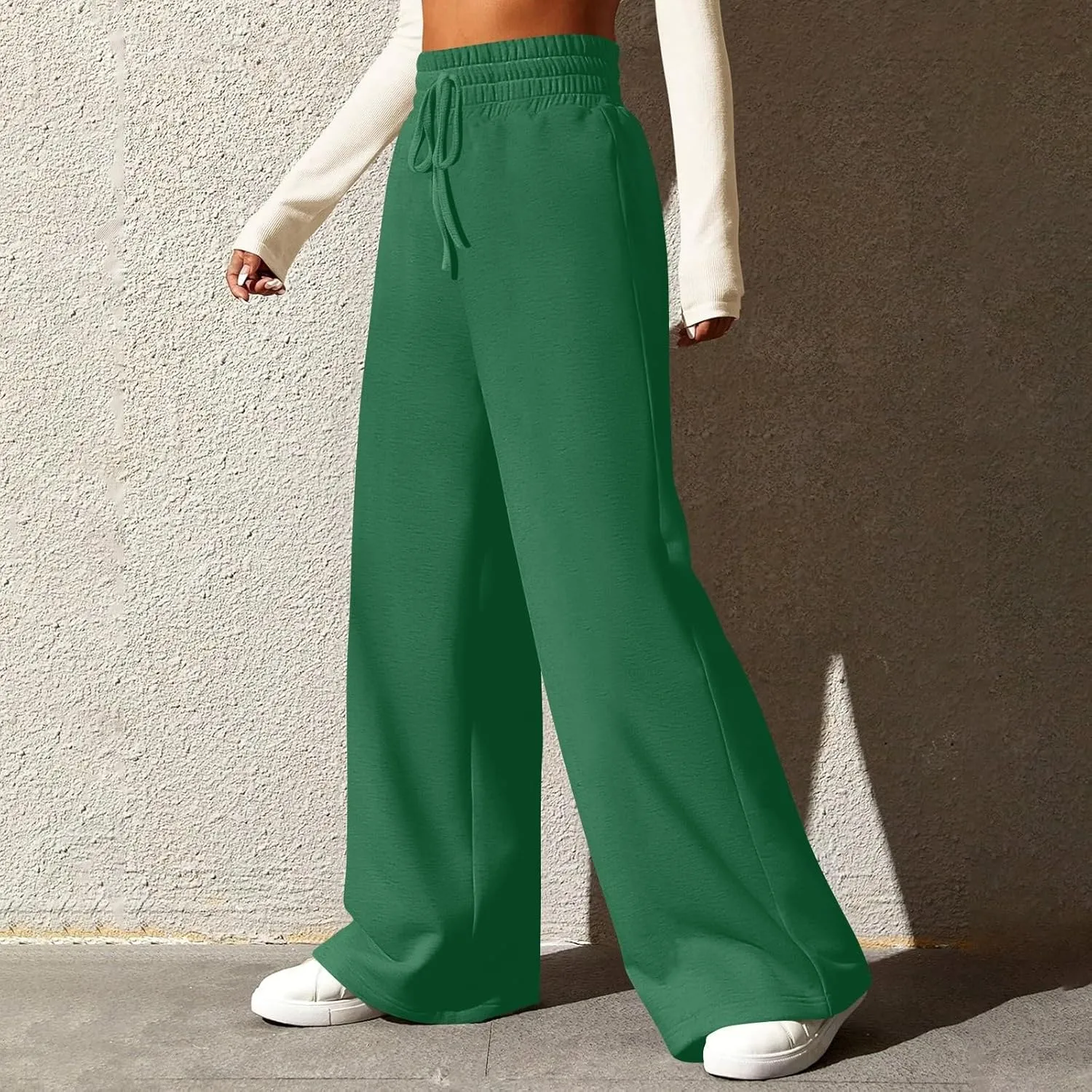 Wide Leg Sweatpants Women Loose Fit High Waisted Cotton Jogger Sweatpants Comfy Drawstring Workout Pants w/Pockets