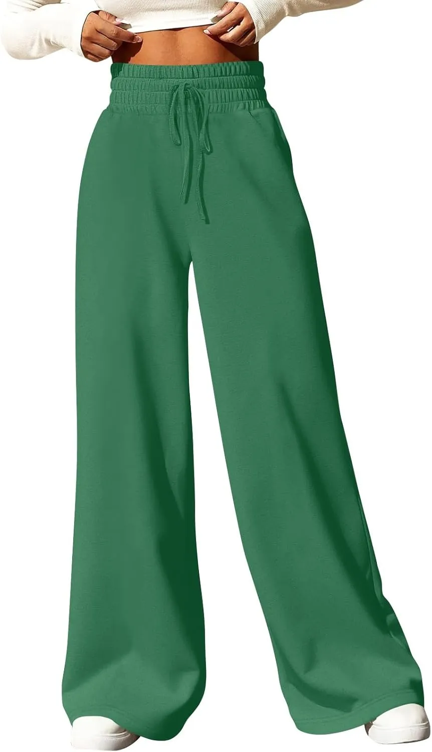 Wide Leg Sweatpants Women Loose Fit High Waisted Cotton Jogger Sweatpants Comfy Drawstring Workout Pants w/Pockets