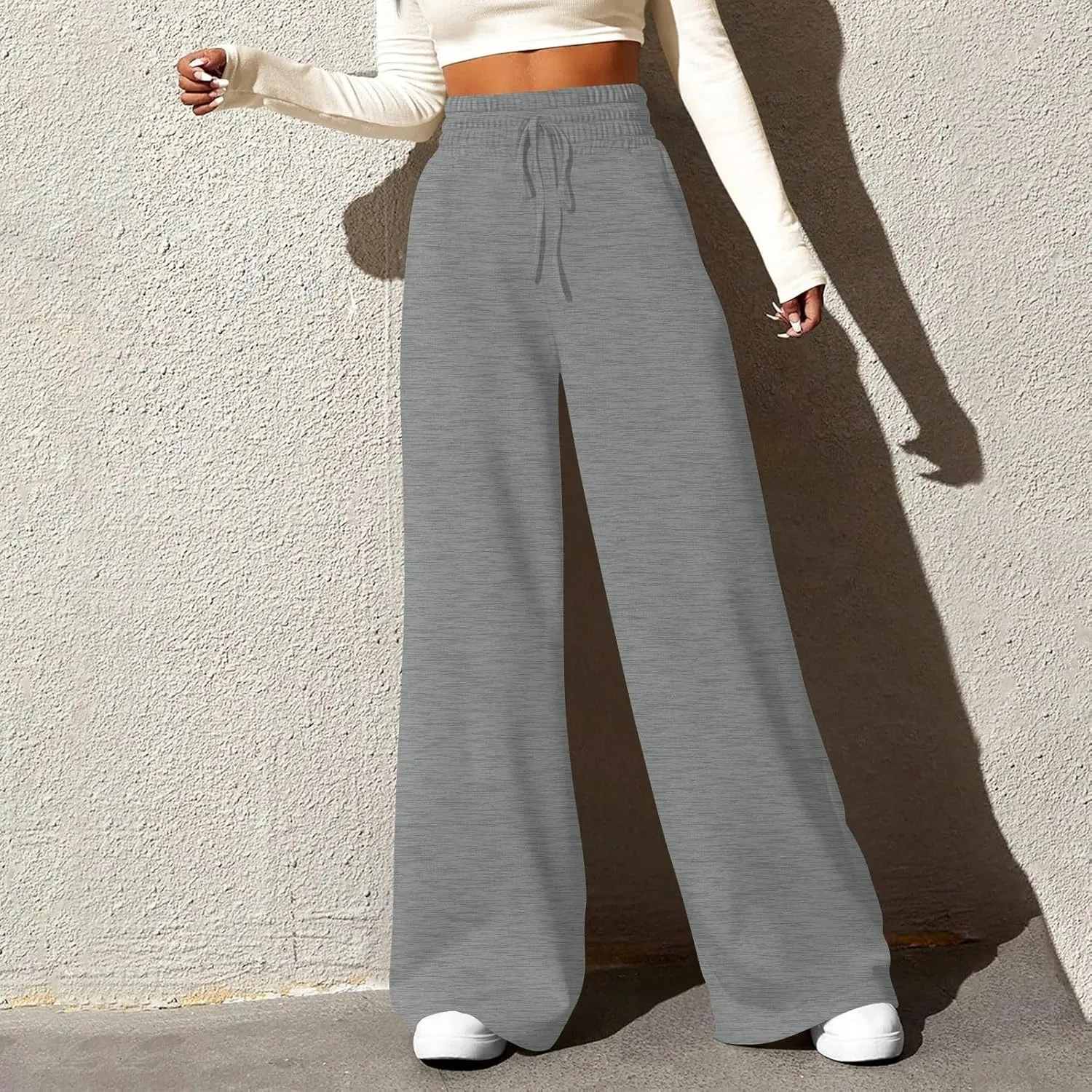 Wide Leg Sweatpants Women Loose Fit High Waisted Cotton Jogger Sweatpants Comfy Drawstring Workout Pants w/Pockets