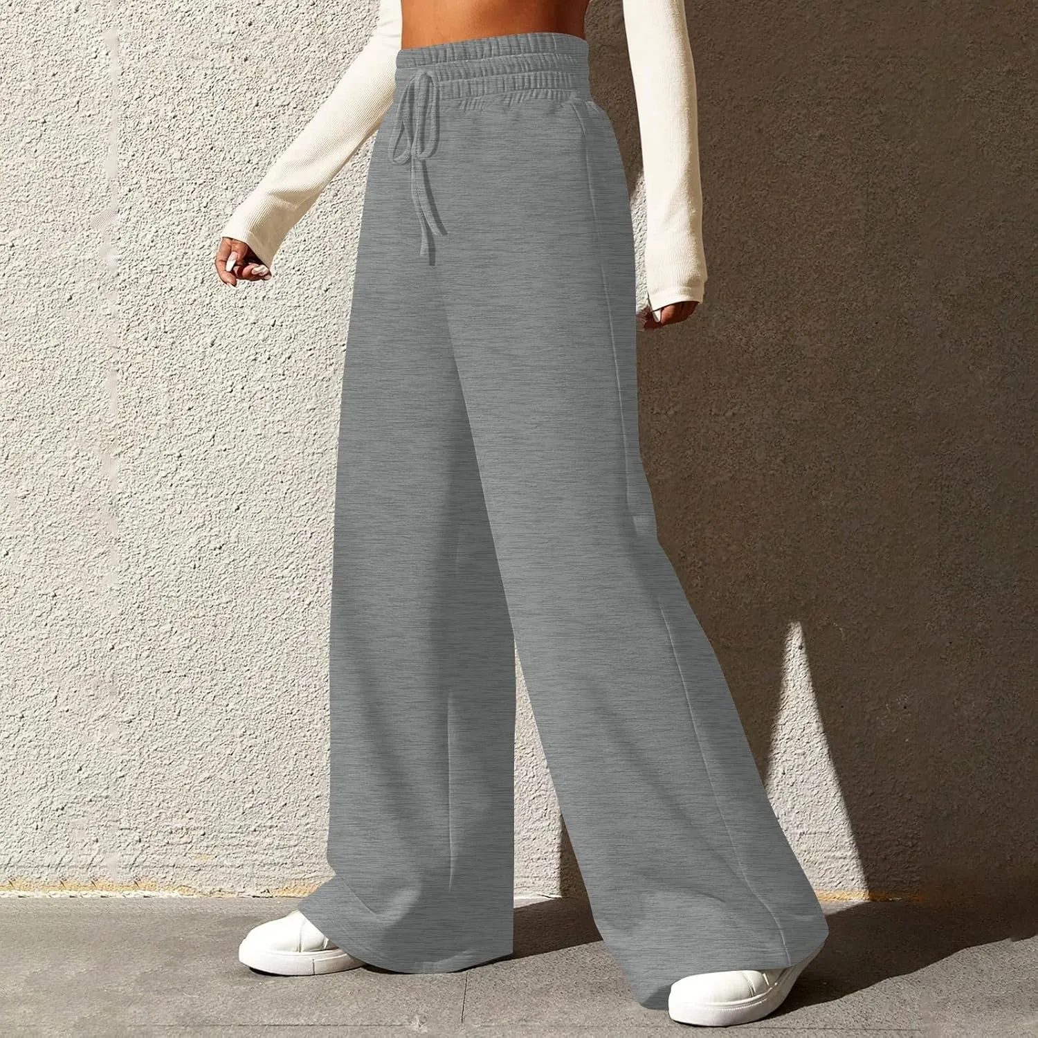 Wide Leg Sweatpants Women Loose Fit High Waisted Cotton Jogger Sweatpants Comfy Drawstring Workout Pants w/Pockets