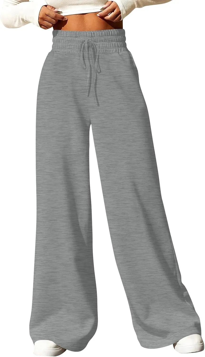 Wide Leg Sweatpants Women Loose Fit High Waisted Cotton Jogger Sweatpants Comfy Drawstring Workout Pants w/Pockets