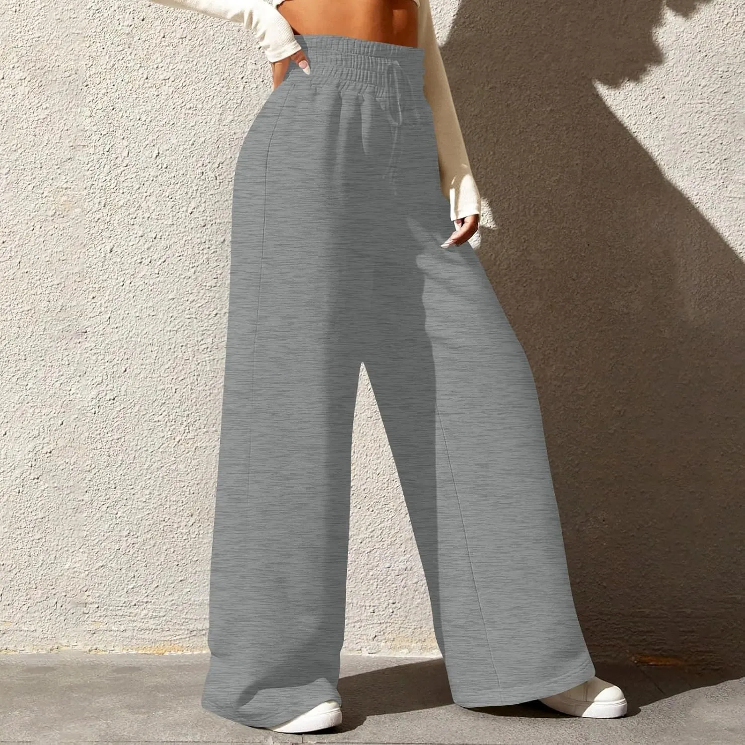 Wide Leg Sweatpants Women Loose Fit High Waisted Cotton Jogger Sweatpants Comfy Drawstring Workout Pants w/Pockets
