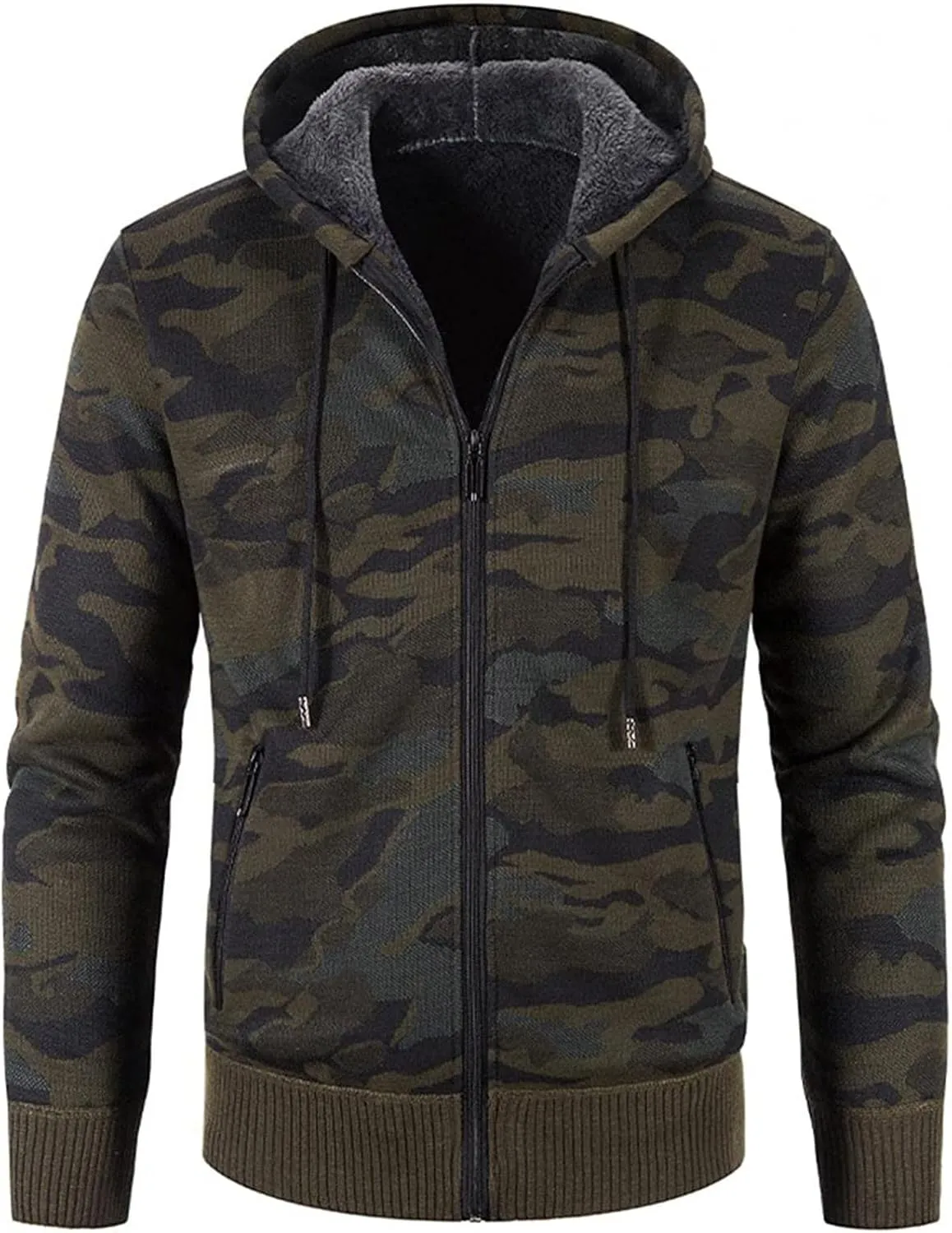 Winter Coats for Men Cotton Jacket Slim Fit Jacket Fashion Long Sleeve Warm Camouflage Printed Hooded Jacket Top