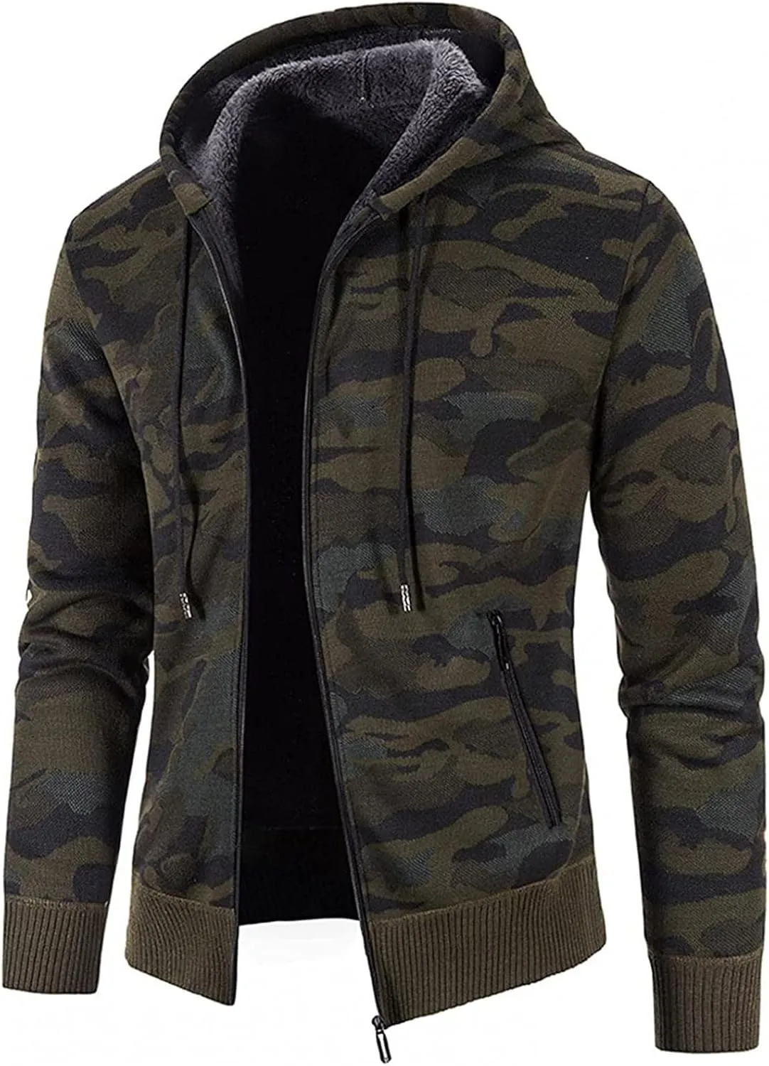 Winter Coats for Men Cotton Jacket Slim Fit Jacket Fashion Long Sleeve Warm Camouflage Printed Hooded Jacket Top