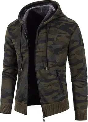 Winter Coats for Men Cotton Jacket Slim Fit Jacket Fashion Long Sleeve Warm Camouflage Printed Hooded Jacket Top