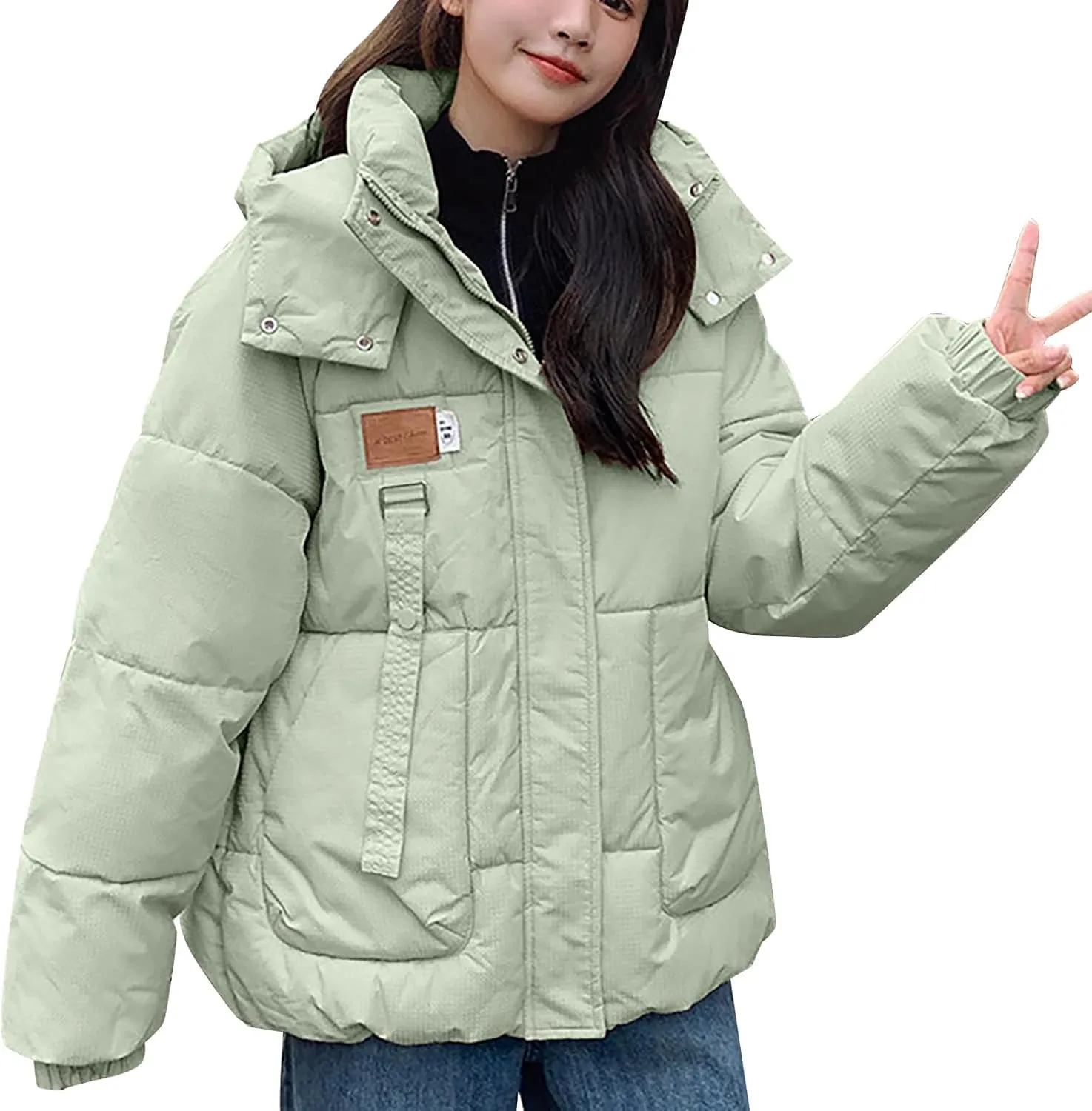 Winter Jackets for Women Trendy Relaxed Fit down Jacket Coats Full-Zip Thicken Puffer Jacket Outwear with Removable Hood