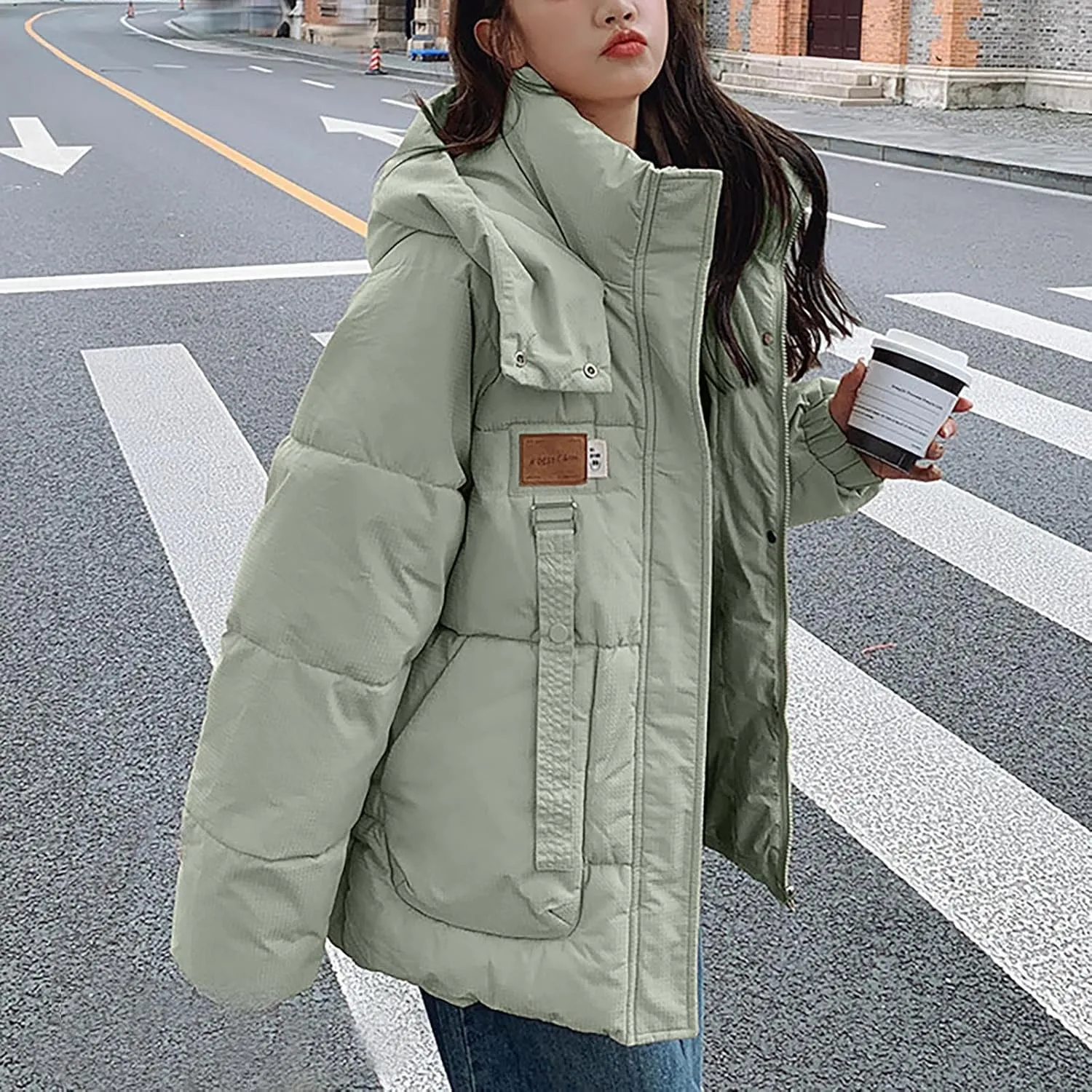 Winter Jackets for Women Trendy Relaxed Fit down Jacket Coats Full-Zip Thicken Puffer Jacket Outwear with Removable Hood