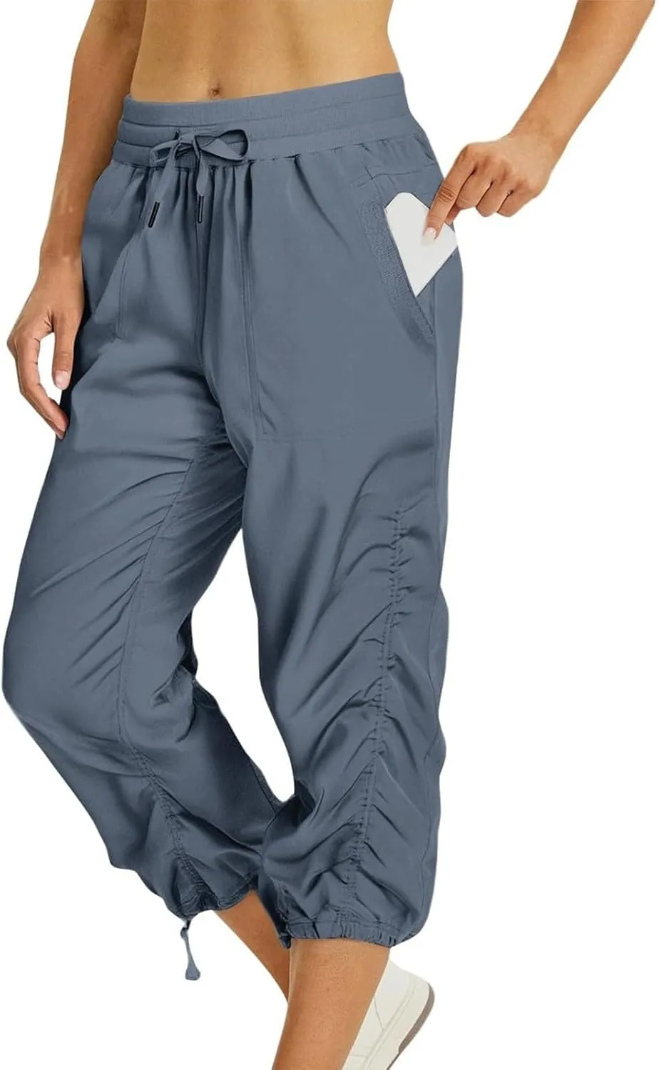 Women Capri Pants Casual Drawstring Elastic High Waisted Pant Quick Dry Tapered Pant Athletic Workout Hiking Trousers