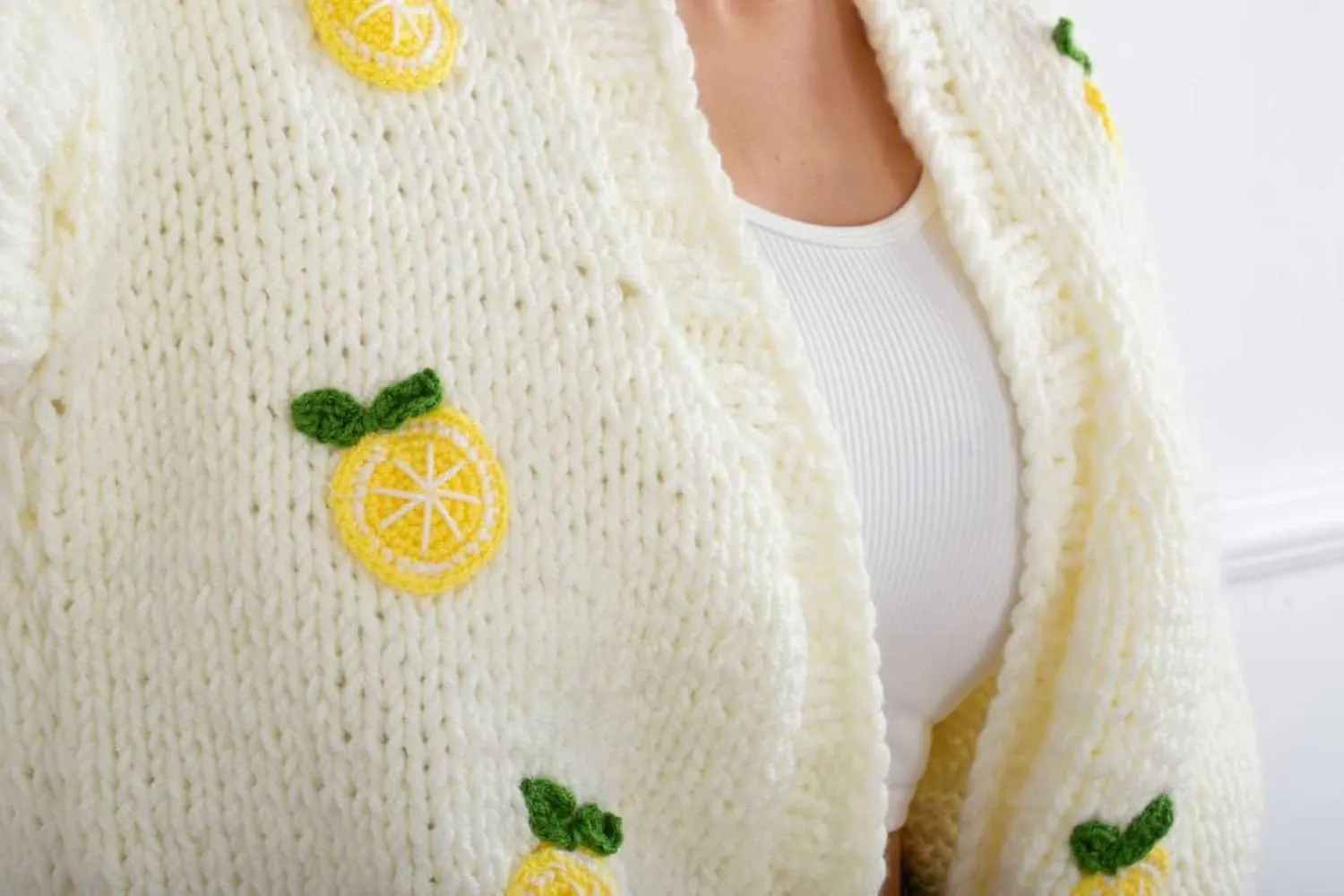 Women Cute Cropped Cardigan Y2k Fruit Graphic Open Front Sweater 3D Floral Chunky Knit Shrug Aesthetic Clothes