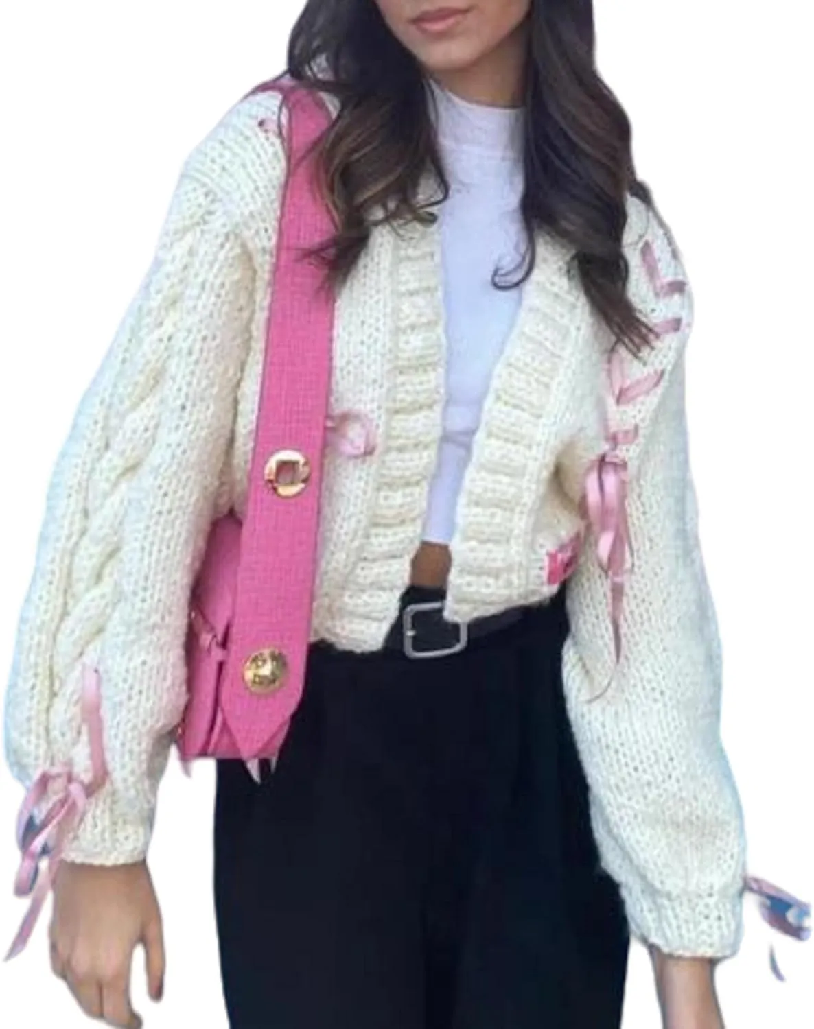 Women Cute Cropped Cardigan Y2k Fruit Graphic Open Front Sweater 3D Floral Chunky Knit Shrug Aesthetic Clothes