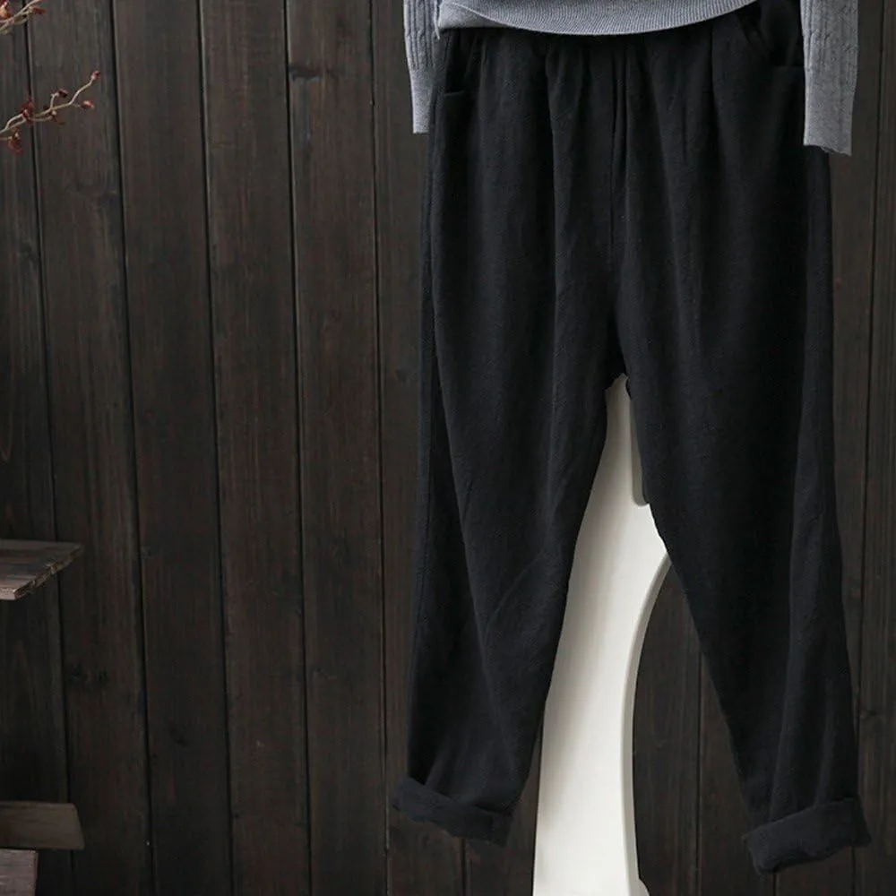 Women Summer Cotton Linen Pants Solid Color Wide Leg Straight Long Trousers High Waist Casual Loose Leg Pants