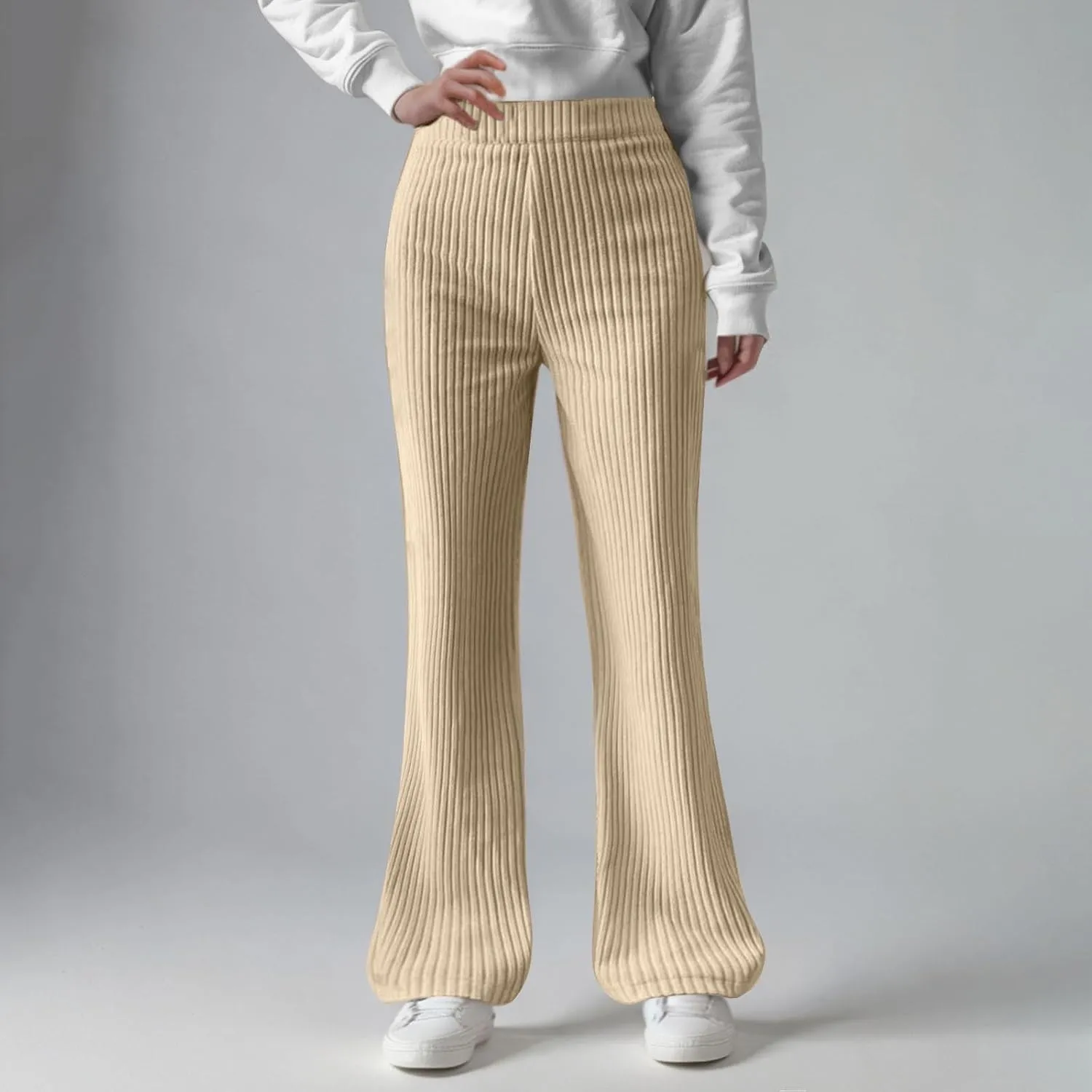 Women's Corduroy Pants Fashion Solid Color Wide Leg Sweatpants Loose Casual Comfy Straight Leg Flared Trousers
