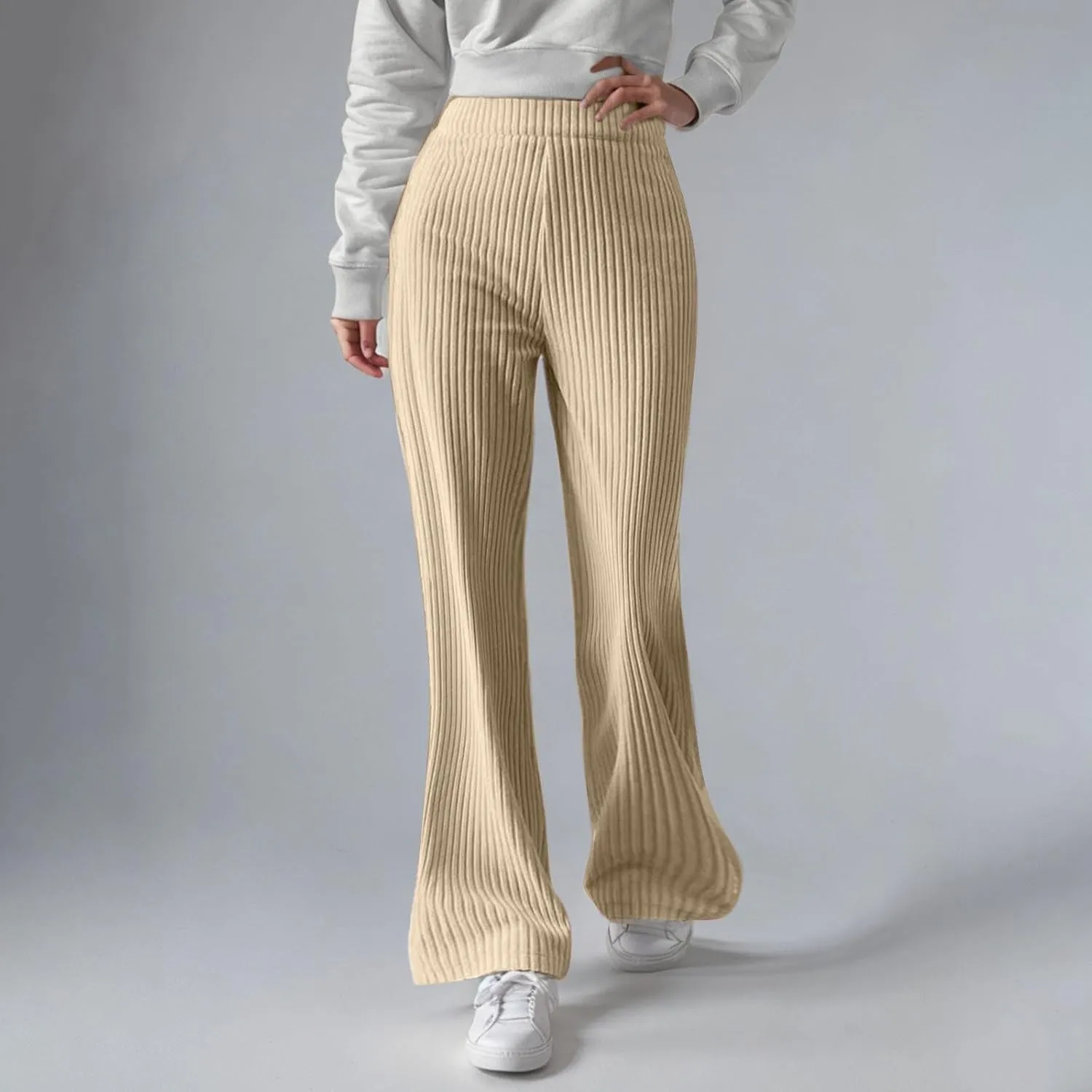 Women's Corduroy Pants Fashion Solid Color Wide Leg Sweatpants Loose Casual Comfy Straight Leg Flared Trousers