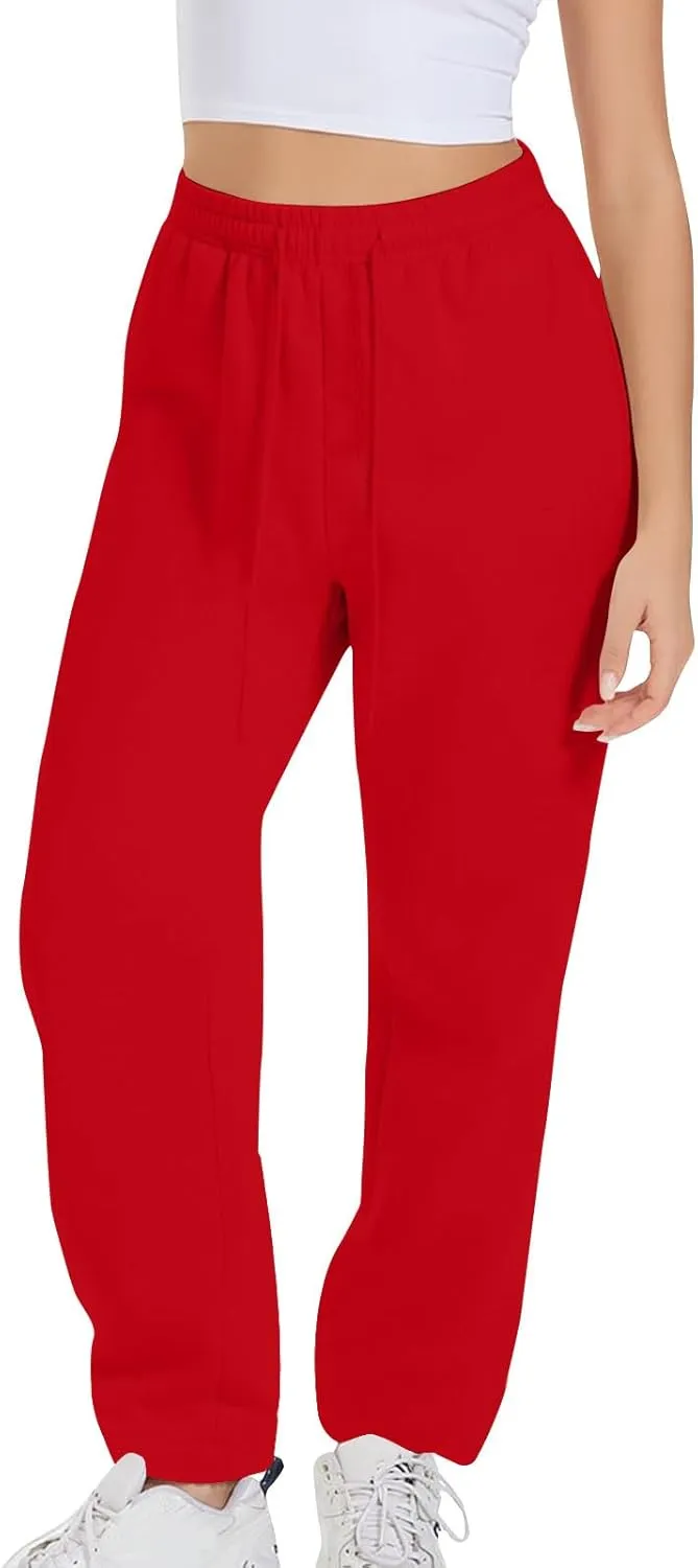 Womens High Elastic Waist Sweatpants Straight Leg Jogger Sweat Pants Comfy Casual Trousers with Pockets