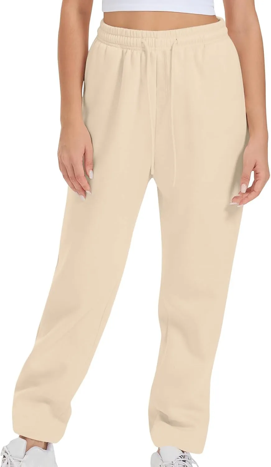 Womens High Elastic Waist Sweatpants Straight Leg Jogger Sweat Pants Comfy Casual Trousers with Pockets