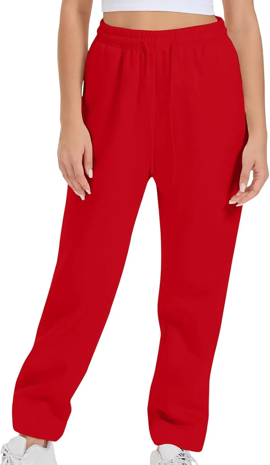 Womens High Elastic Waist Sweatpants Straight Leg Jogger Sweat Pants Comfy Casual Trousers with Pockets