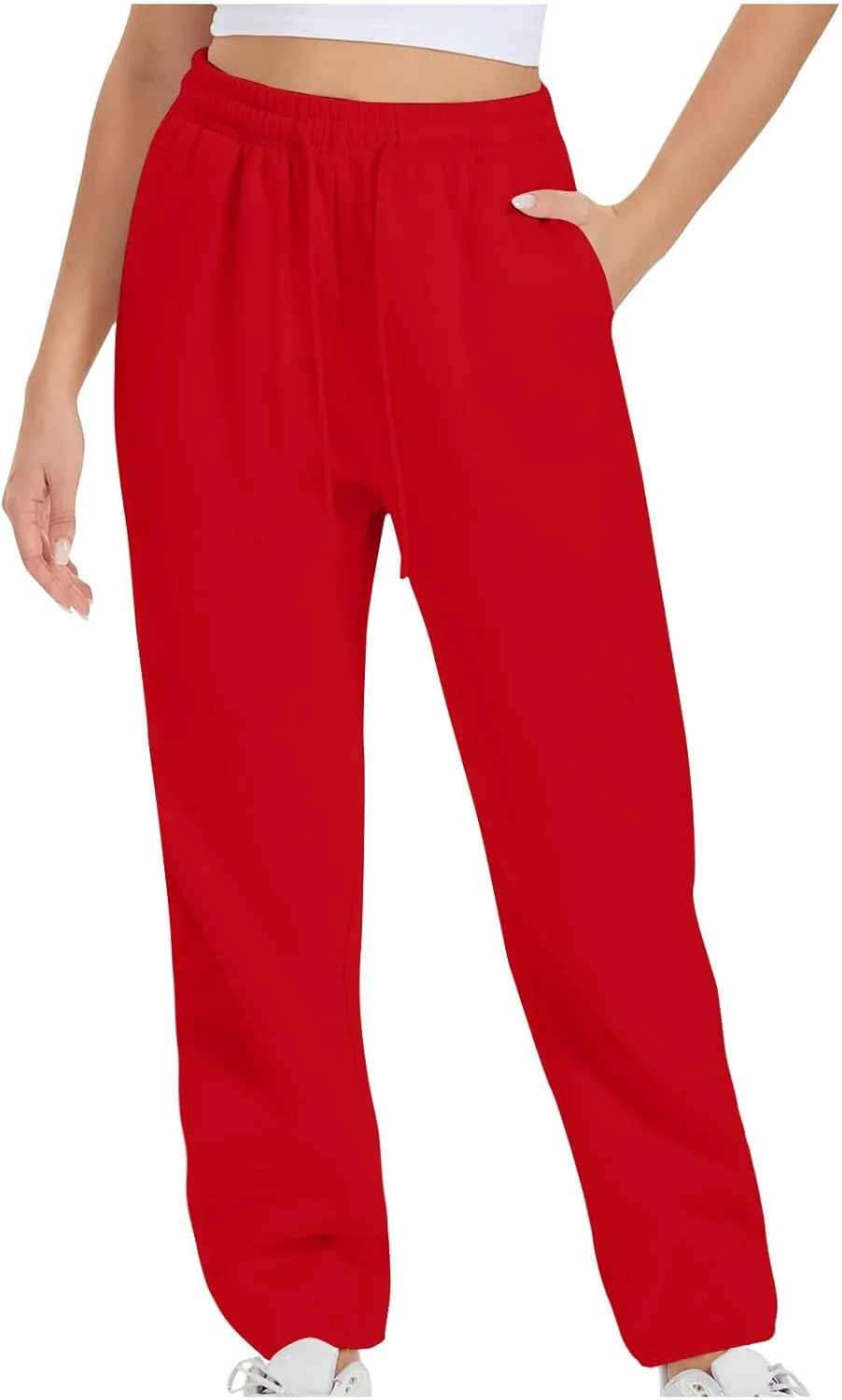 Womens High Elastic Waist Sweatpants Straight Leg Jogger Sweat Pants Comfy Casual Trousers with Pockets