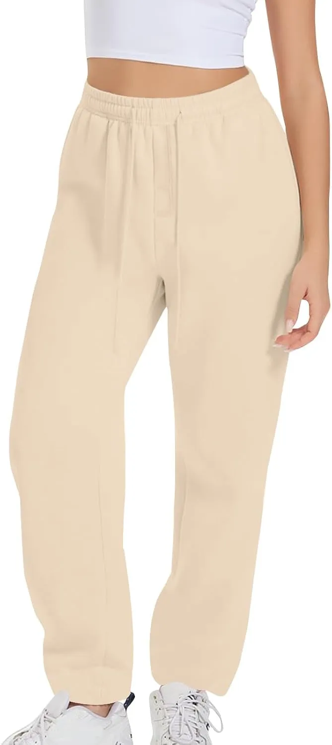 Womens High Elastic Waist Sweatpants Straight Leg Jogger Sweat Pants Comfy Casual Trousers with Pockets