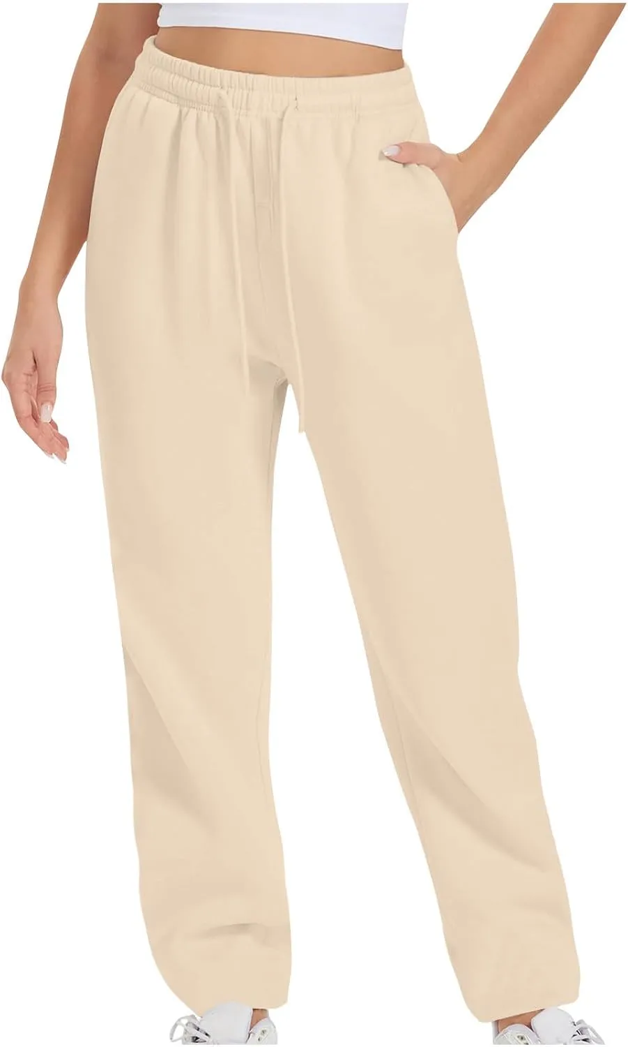 Womens High Elastic Waist Sweatpants Straight Leg Jogger Sweat Pants Comfy Casual Trousers with Pockets