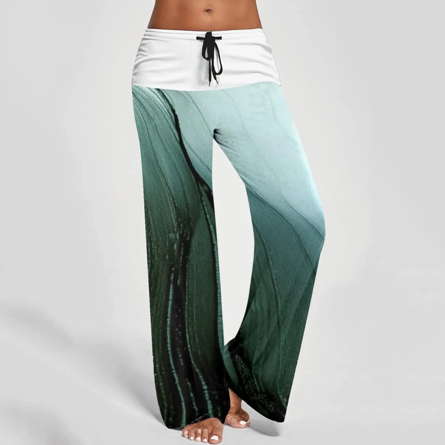 Womens High Elastic Waist Wide Leg Pants Printed Loose Yoga Pants Casual Long Trousers Straight Fashion Pajamas