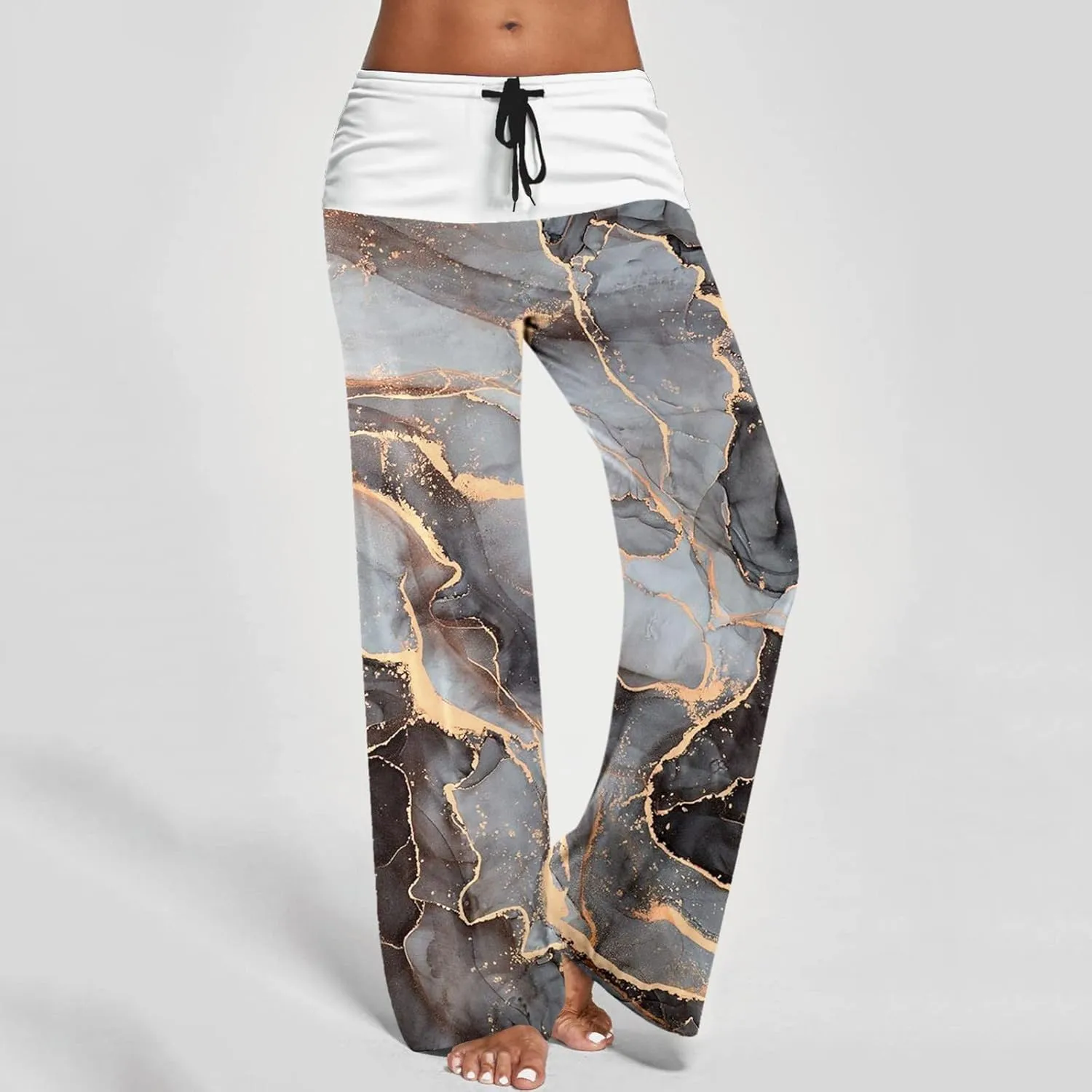 Womens High Elastic Waist Wide Leg Pants Printed Loose Yoga Pants Casual Long Trousers Straight Fashion Pajamas
