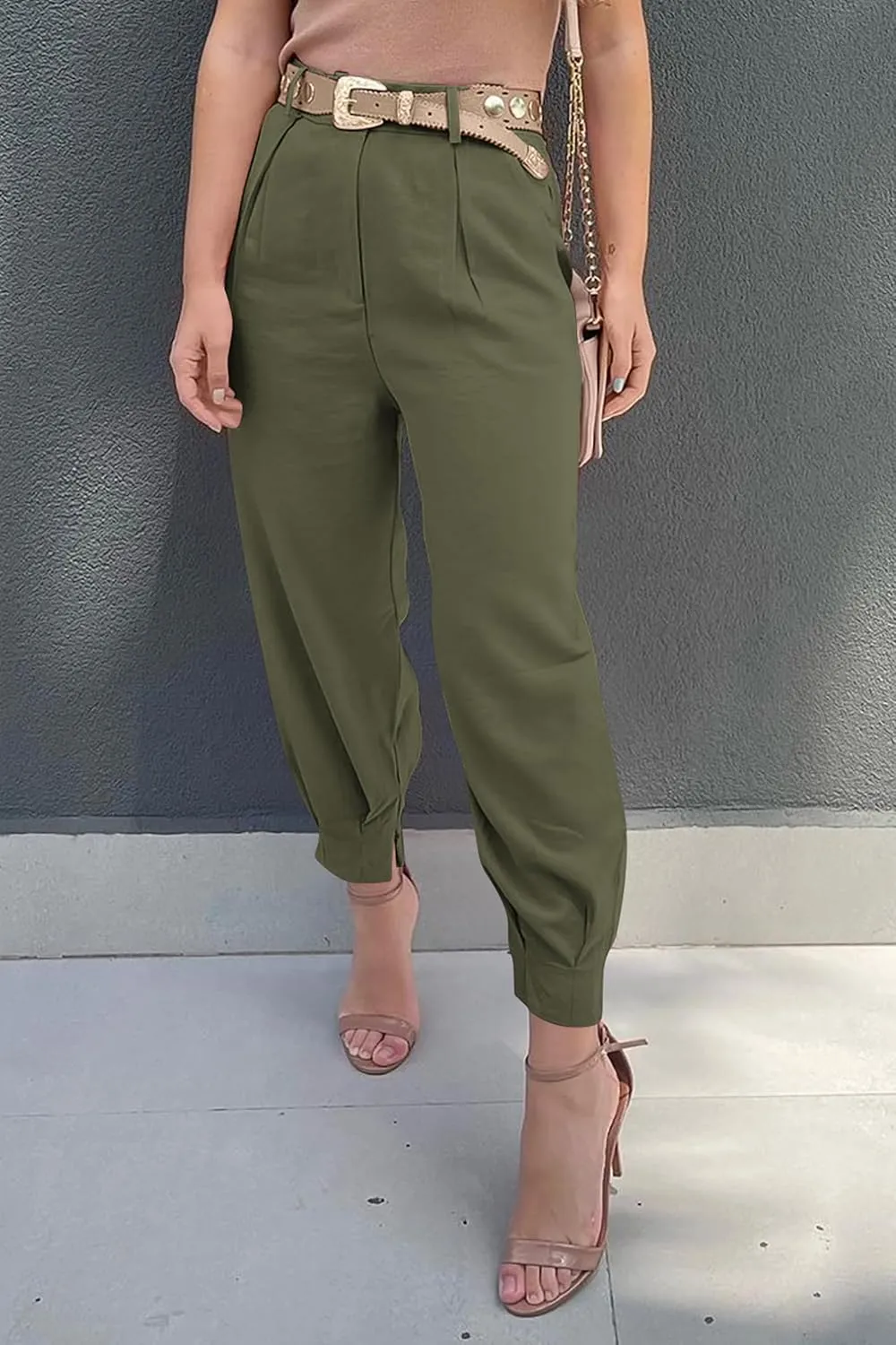 Womens Tapered Pants Summer High Waist Business Pant Harem Pants Solid Color Loose Fit Casual Trousers with Pockets