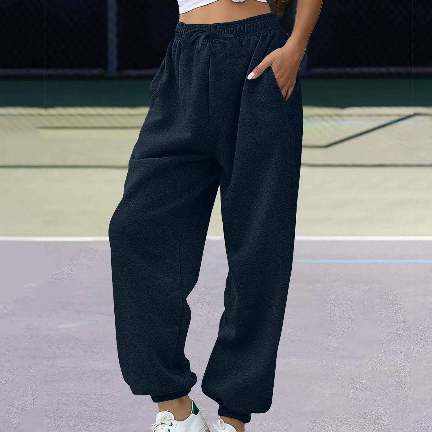 Womens Warm Sherpa Fleece Lined Sweatpants High Waist Joggers Pants Comfy Loose Fit Pants with Pockets