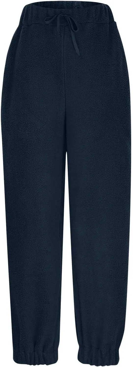 Womens Warm Sherpa Fleece Lined Sweatpants High Waist Joggers Pants Comfy Loose Fit Pants with Pockets