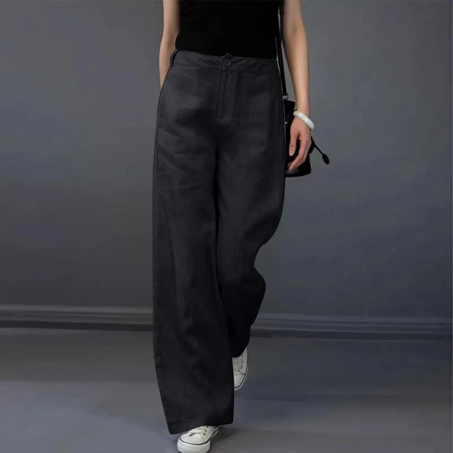 Womens Wide Leg Pants High Waisted Loose Ankle Length Trousers Casual Straight Baggy Summer Pants for Women with