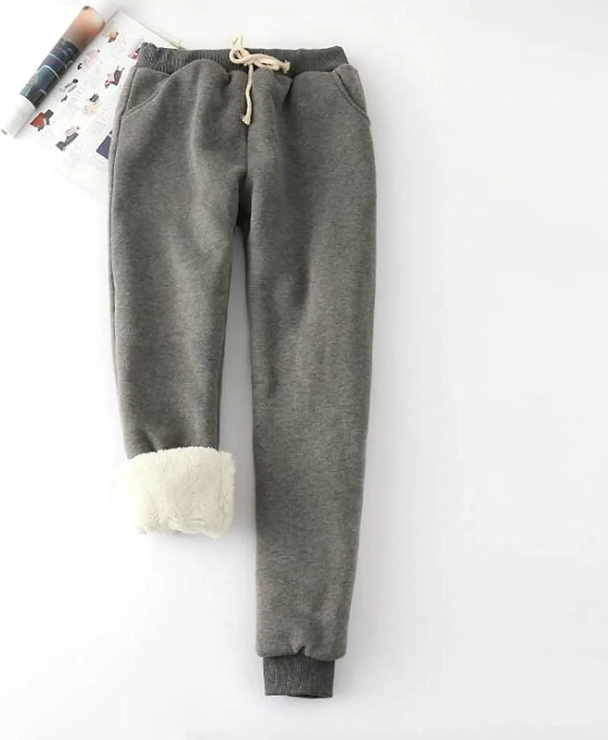 Women's Winter Warm Fleece Athletic Sweatpants Plus Size Sherpa Lined Joggers Pants Drawstring Cinch Bottom Pants
