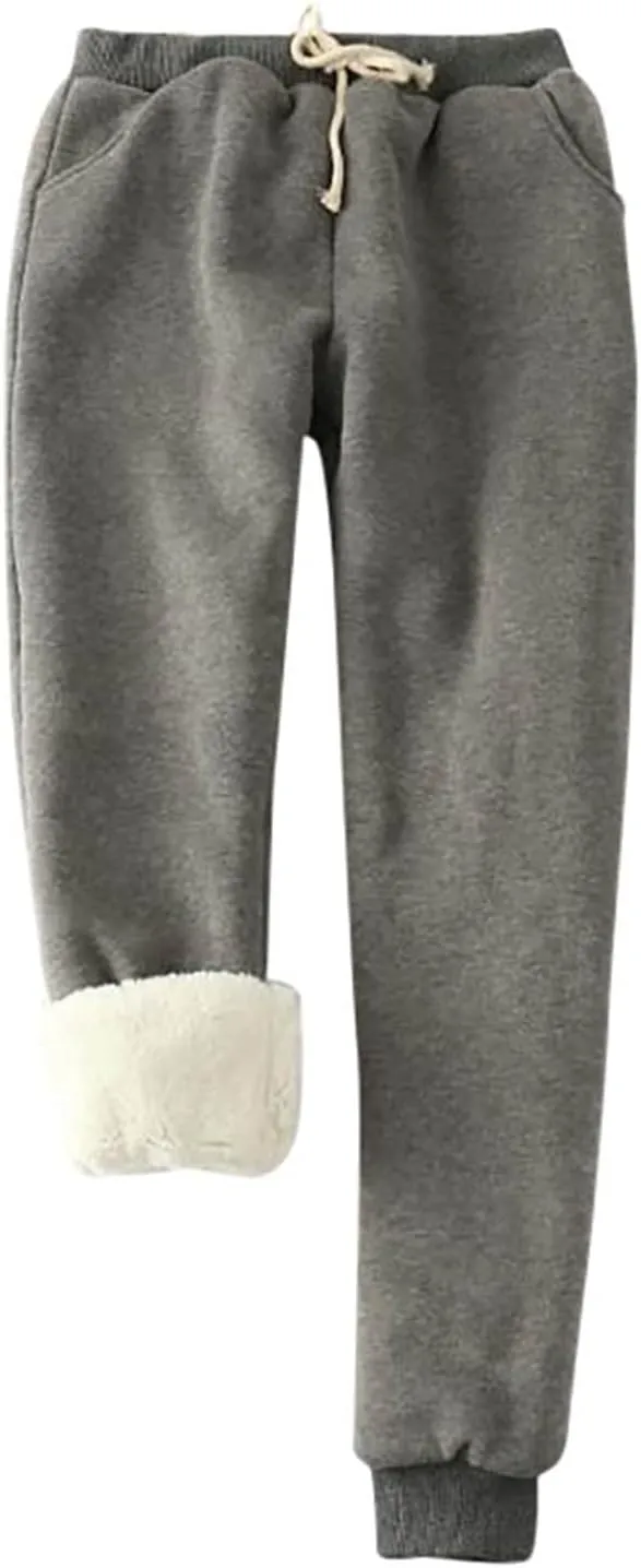 Women's Winter Warm Fleece Athletic Sweatpants Plus Size Sherpa Lined Joggers Pants Drawstring Cinch Bottom Pants