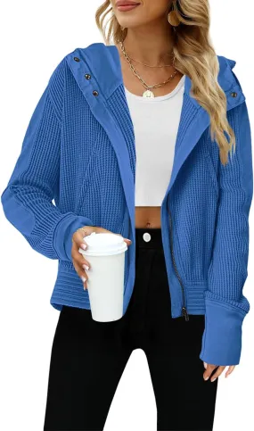 Yanekop Womens Waffle Knit Jackets Zip Up Hoodie Jacket Long Sleeve Cropped Hoodie Fall Outfits Casual Winter Clothes