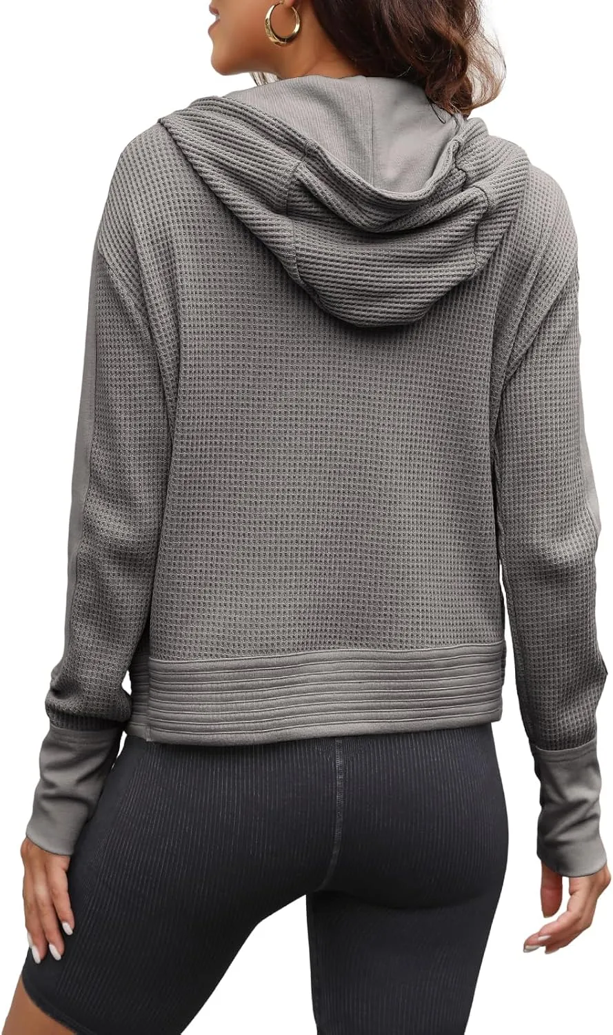 Yanekop Womens Waffle Knit Jackets Zip Up Hoodie Jacket Long Sleeve Cropped Hoodie Fall Outfits Casual Winter Clothes