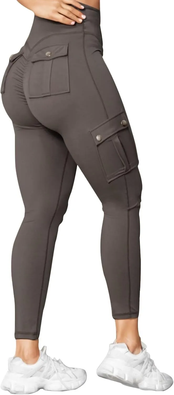 Yoga Pants for Women Tight Stretch Quick Dry Fitness Running Sweatpants High Waist Tapered Trousers with Multi Pocket